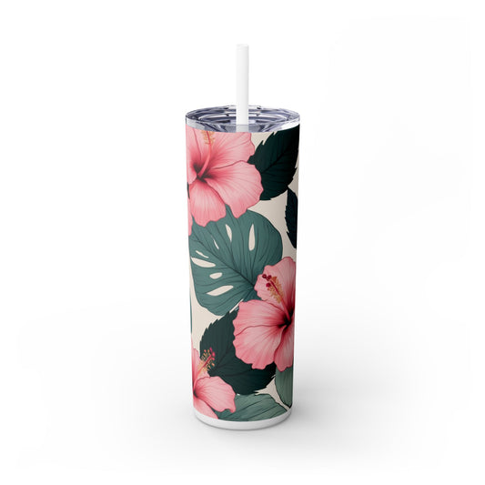 Tropical Hibiscus Skinny Tumbler with Straw 20oz