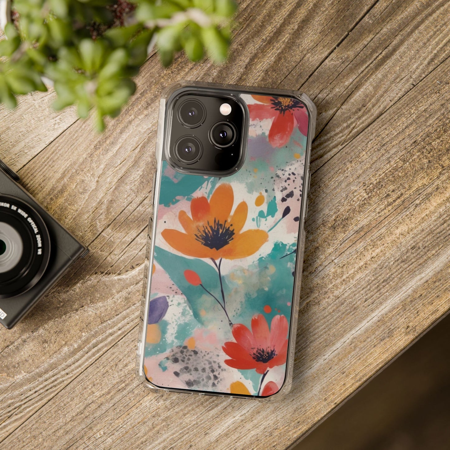 Floral Watercolor Design Magnetic Clear Impact Case for iPhone 16 15 14