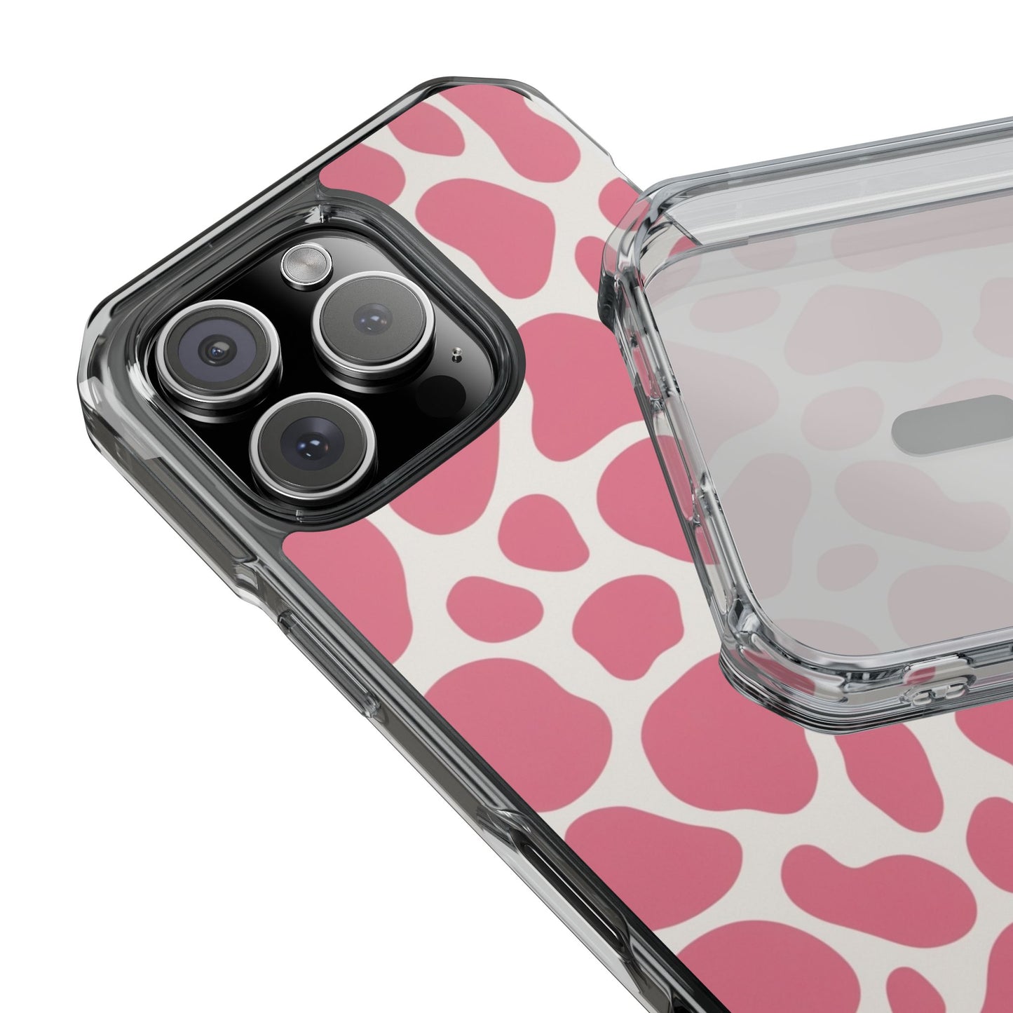 Pink Giraffe Print Magnetic Clear Impact Case for iPhone 16 15 14