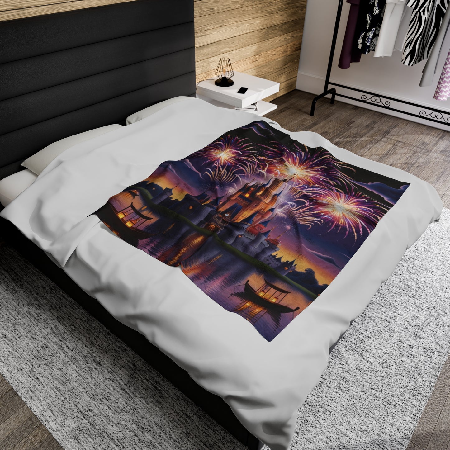Velveteen Blanket - Castle and Fireworks Design