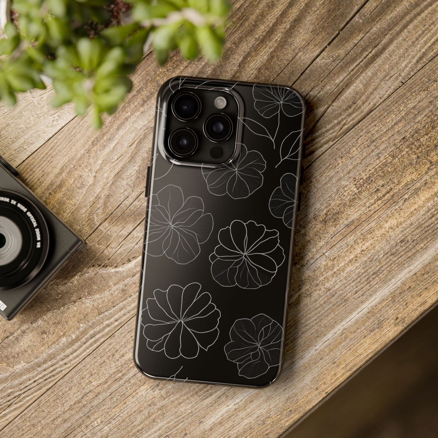 Black Floral Tough Phone Case