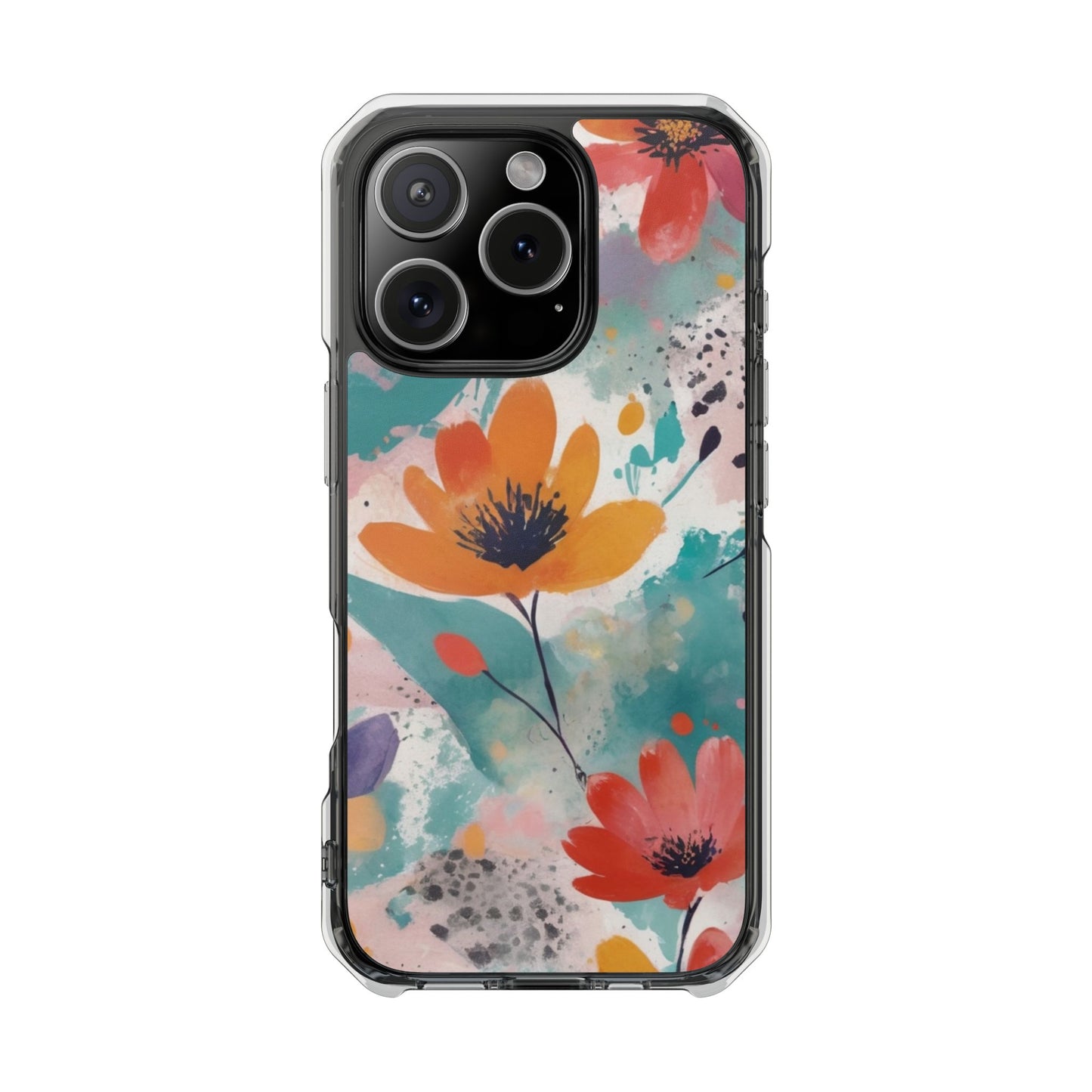 Floral Watercolor Design Magnetic Clear Impact Case for iPhone 16 15 14