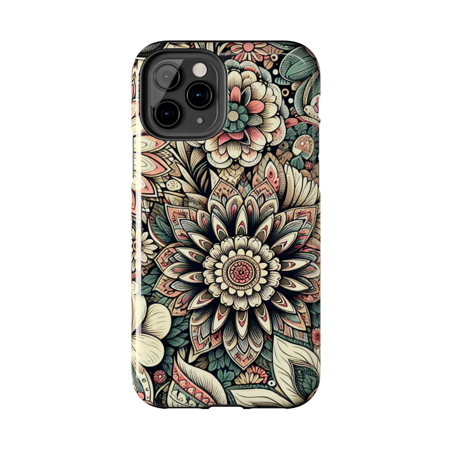Boho Floral Tough Case for iPhone 16 15 14 13 12 11 X 8 7 Samsung Galaxy S24 S23 S22 S21