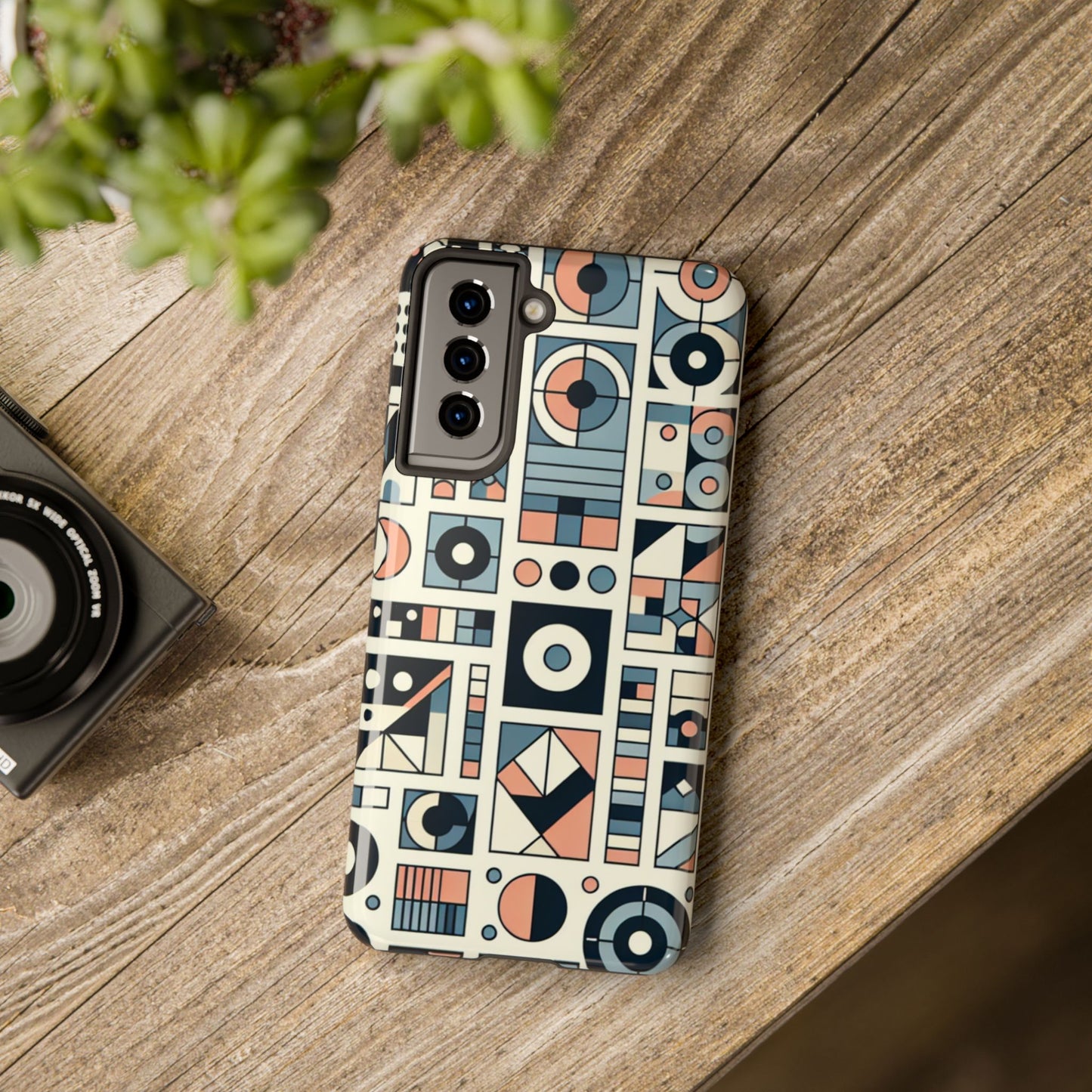 Geometric Print Tough Phone Case for iPhone 16 15 14 13 12 11 X 8 7 Samsung Galaxy S24 S23 S22 S21