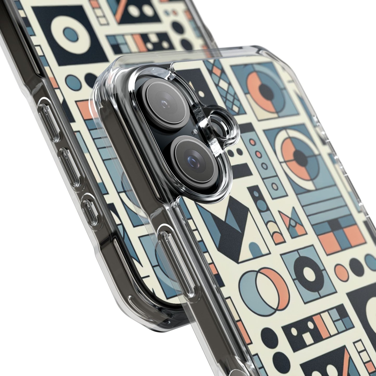 Geometric Print Magnetic Clear Impact Case for iPhone 16 15 14