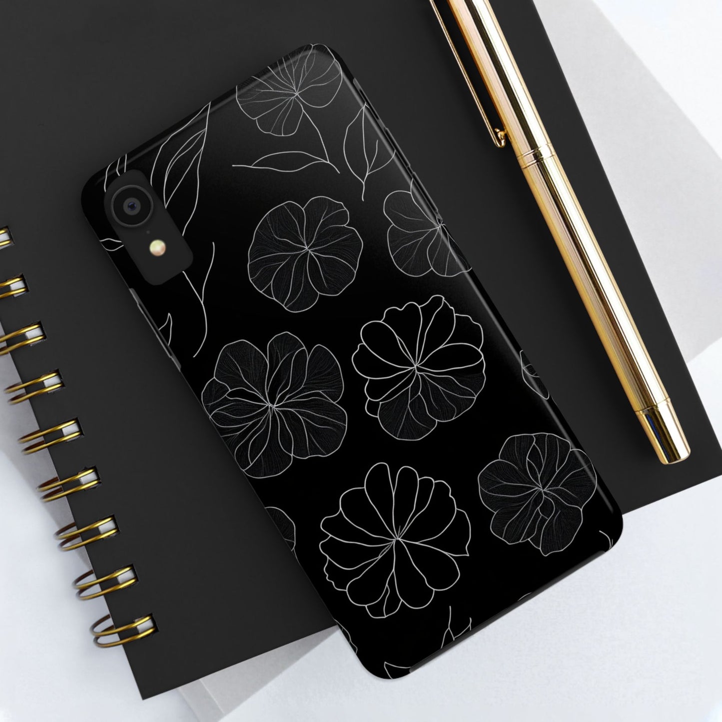 Black Floral Tough Phone Case