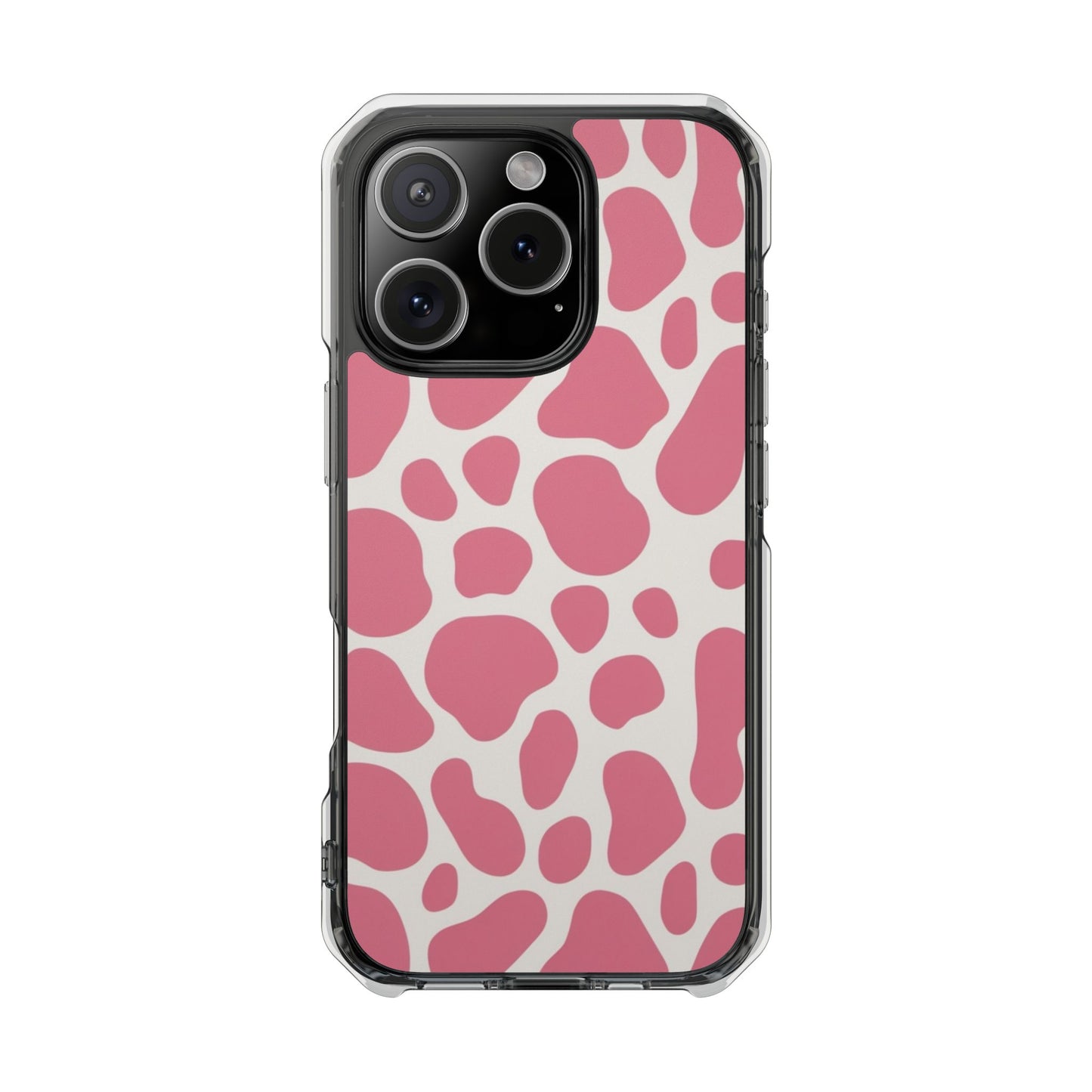 Pink Giraffe Print Magnetic Clear Impact Case for iPhone 16 15 14