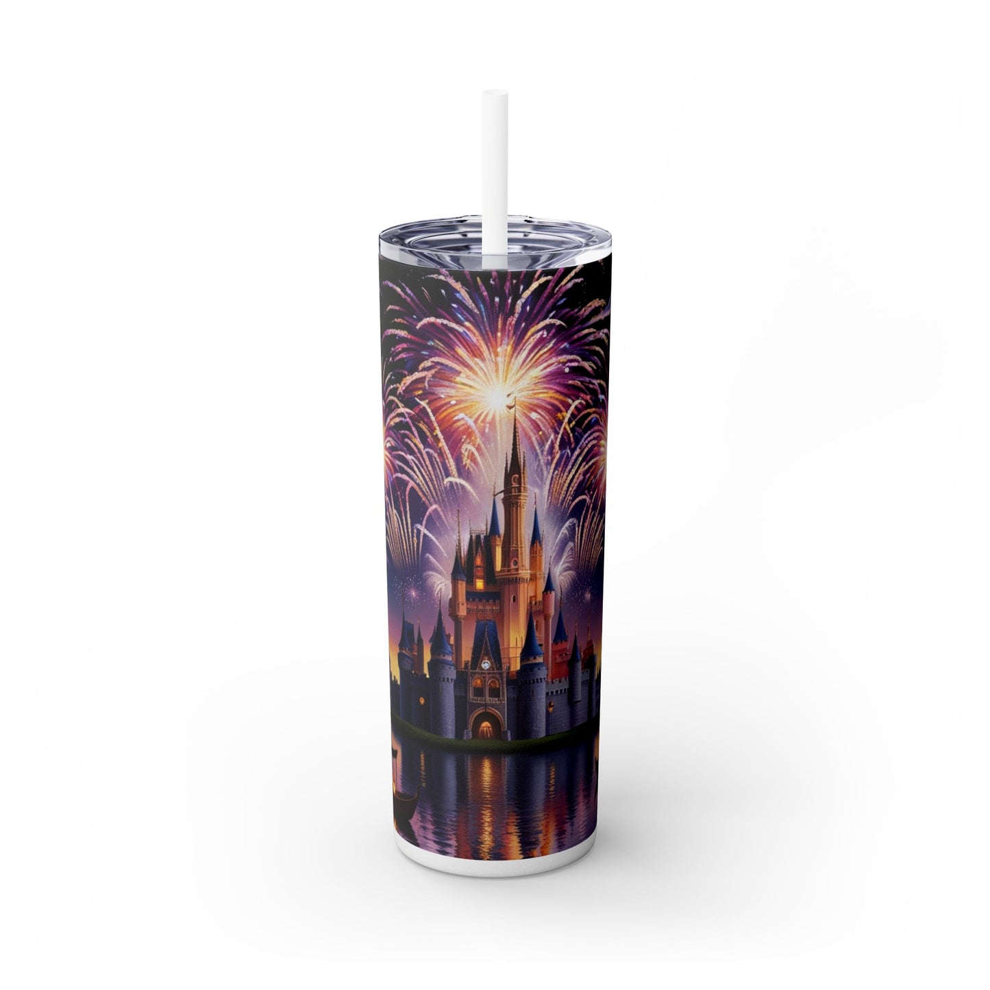Night Sky Castle and Fireworks Skinny Tumbler, 20oz