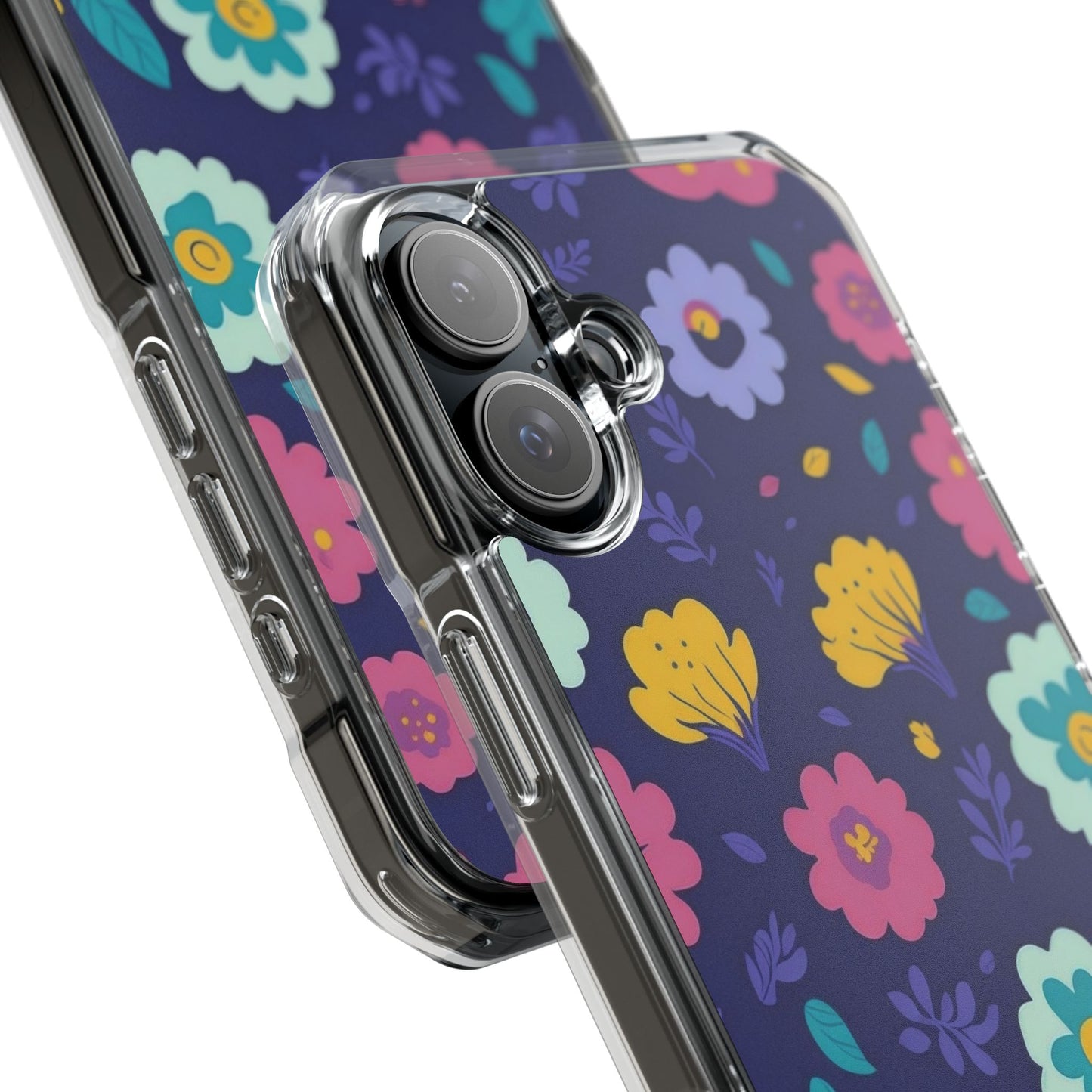 Purple Floral Magnetic Clear Impact Case for iPhone 16 15 14