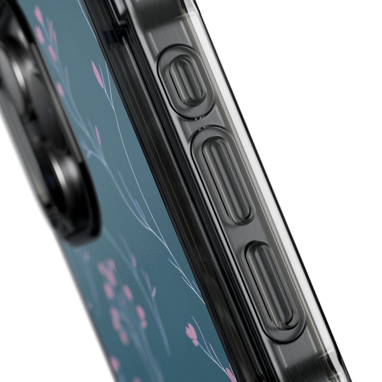 Teal Floral Magnetic Clear Impact Case for iPhone 16 15 14