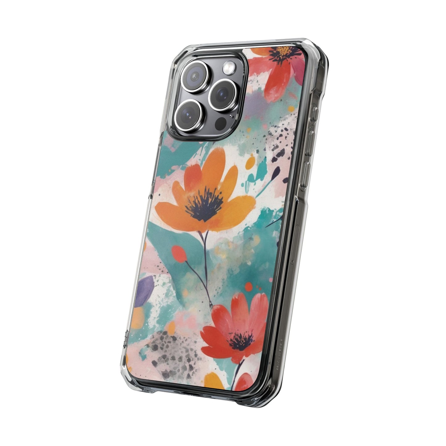 Floral Watercolor Design Magnetic Clear Impact Case for iPhone 16 15 14