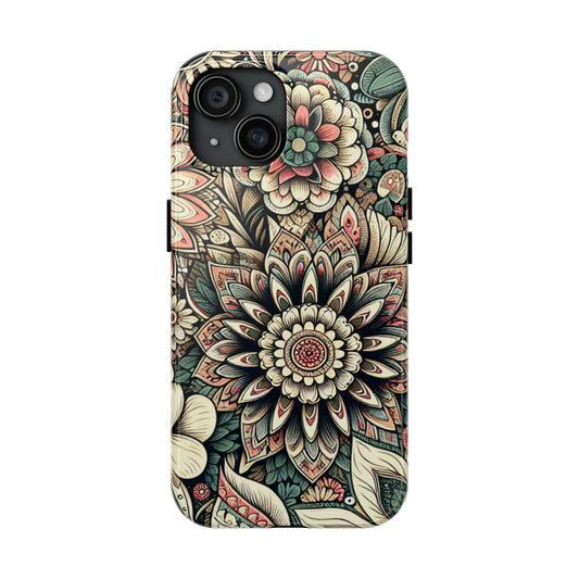 Boho Floral Tough Case for iPhone 16 15 14 13 12 11 X 8 7 Samsung Galaxy S24 S23 S22 S21