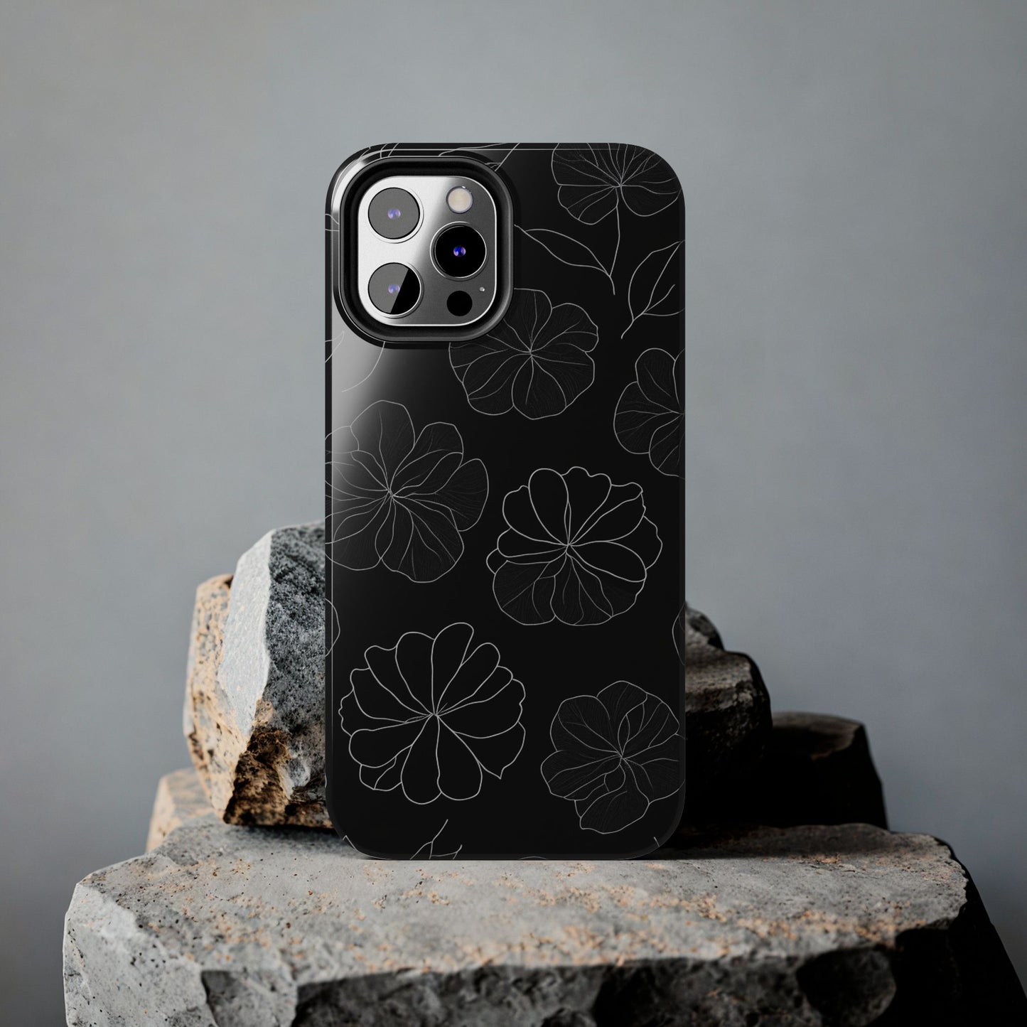 Black Floral Tough Phone Case