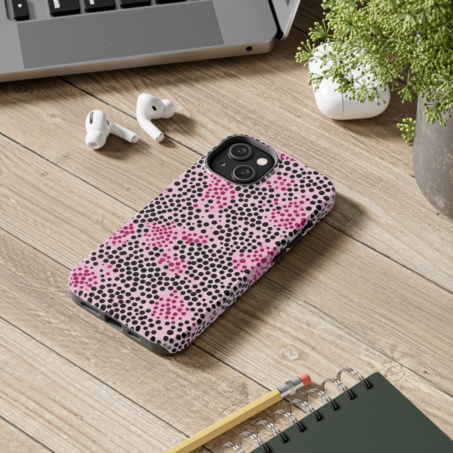 Pink and Black Dot Design Tough Phone Case