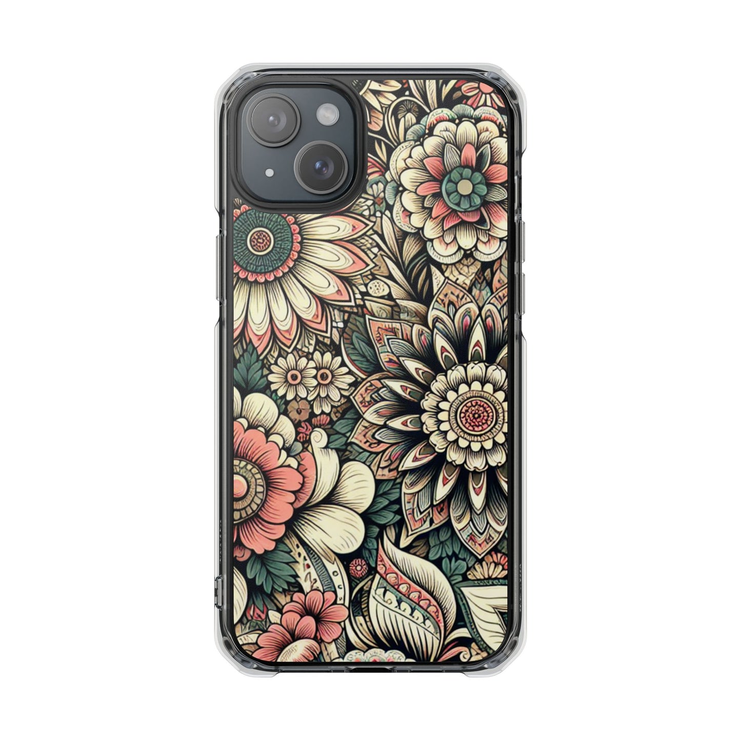 Boho Floral Magnetic Clear Impact Case for iPhone 16 15 14