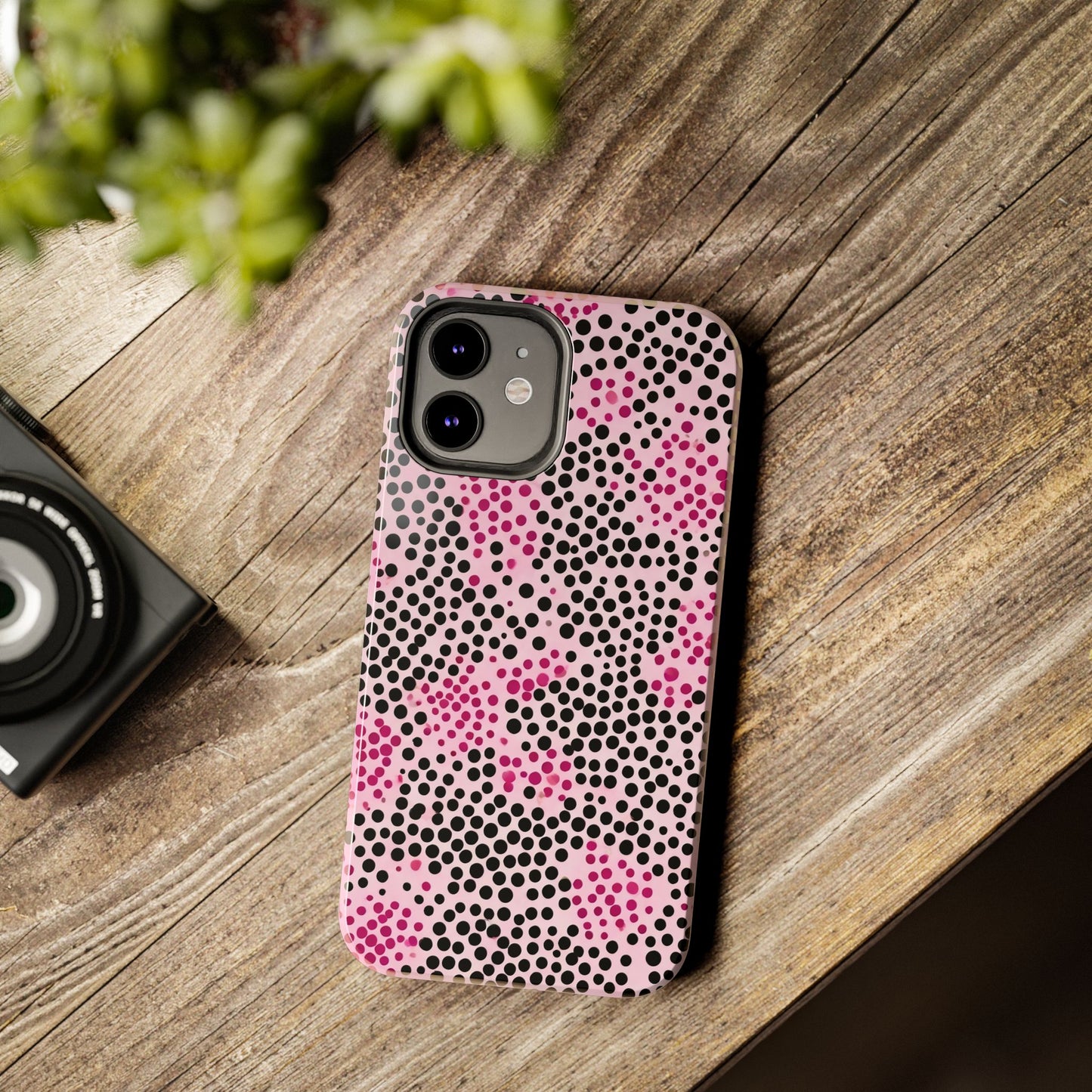Pink and Black Dot Design Tough Phone Case