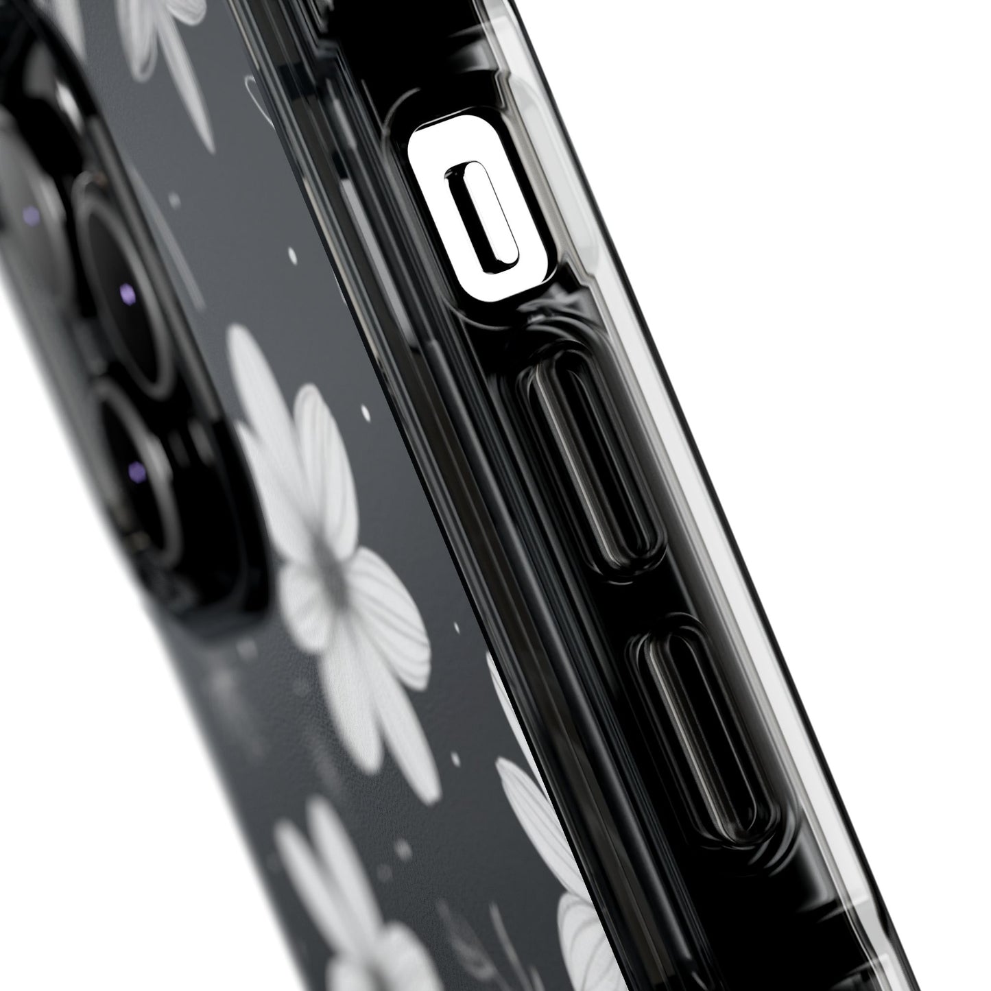 Chic Black and White Floral Print Magnetic Clear Impact Case for iPhone 16 15 14
