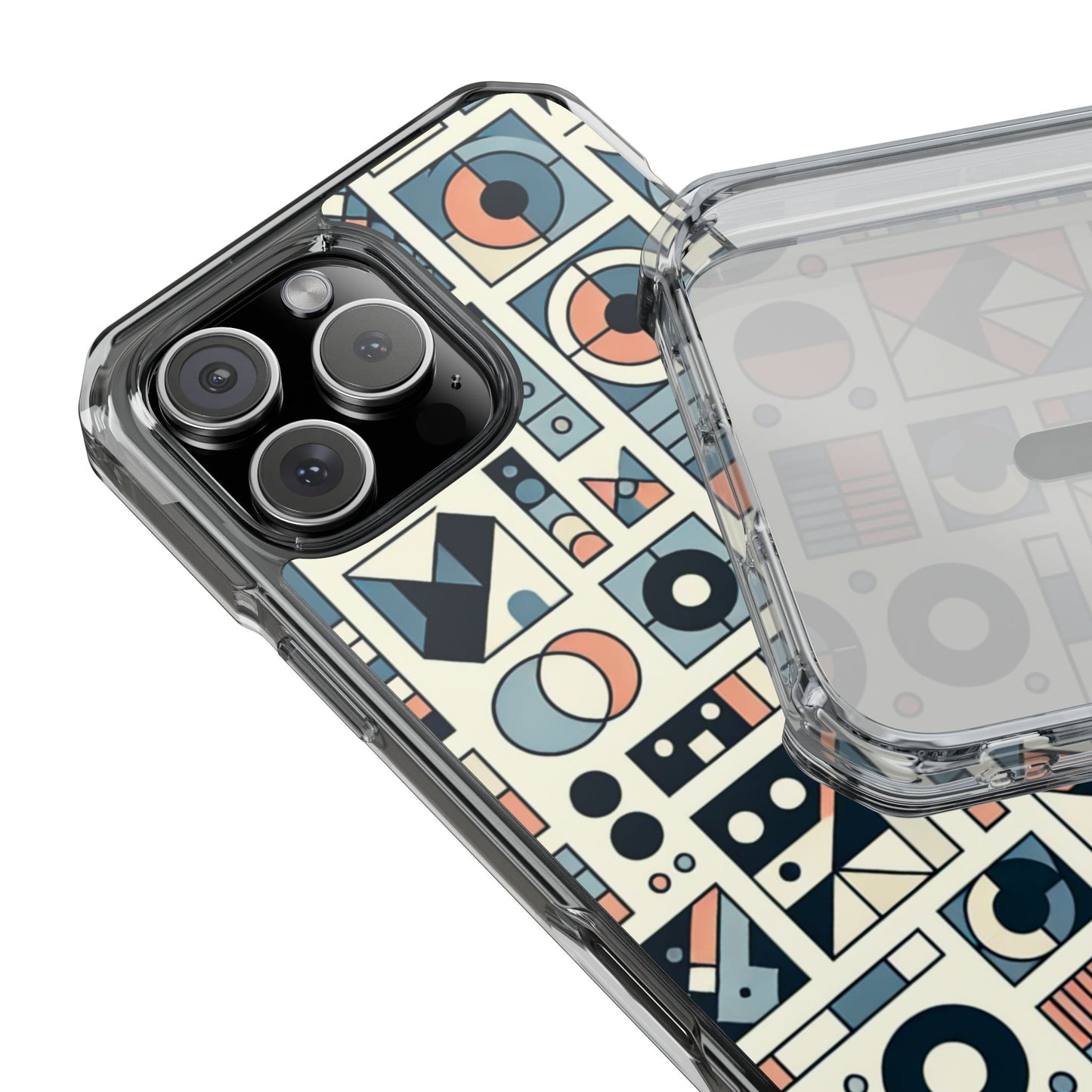 Geometric Print Magnetic Clear Impact Case for iPhone 16 15 14
