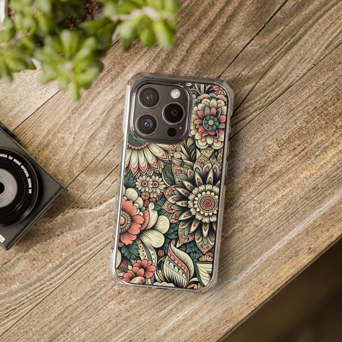Boho Floral Magnetic Clear Impact Case for iPhone 16 15 14