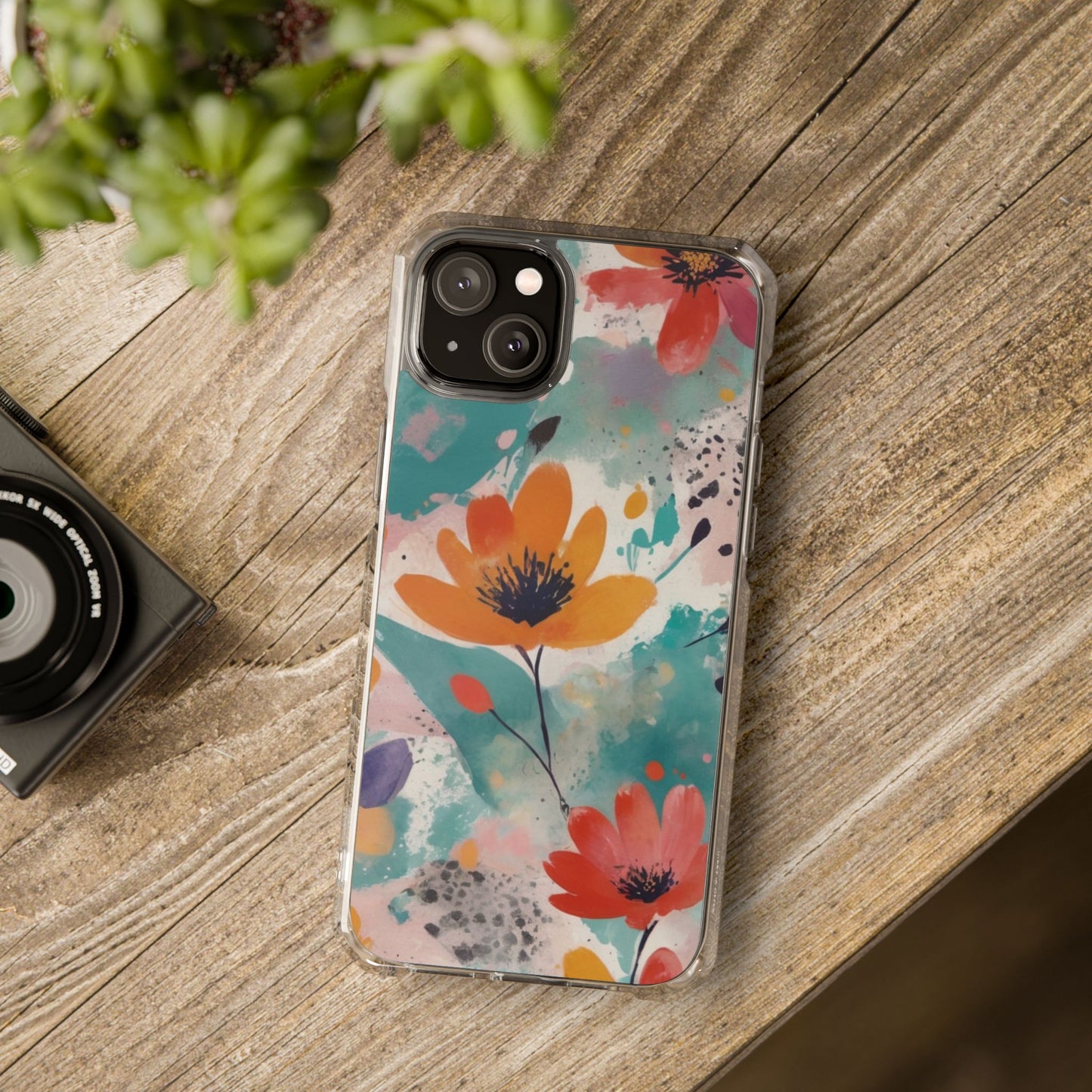 Floral Watercolor Design Magnetic Clear Impact Case for iPhone 16 15 14