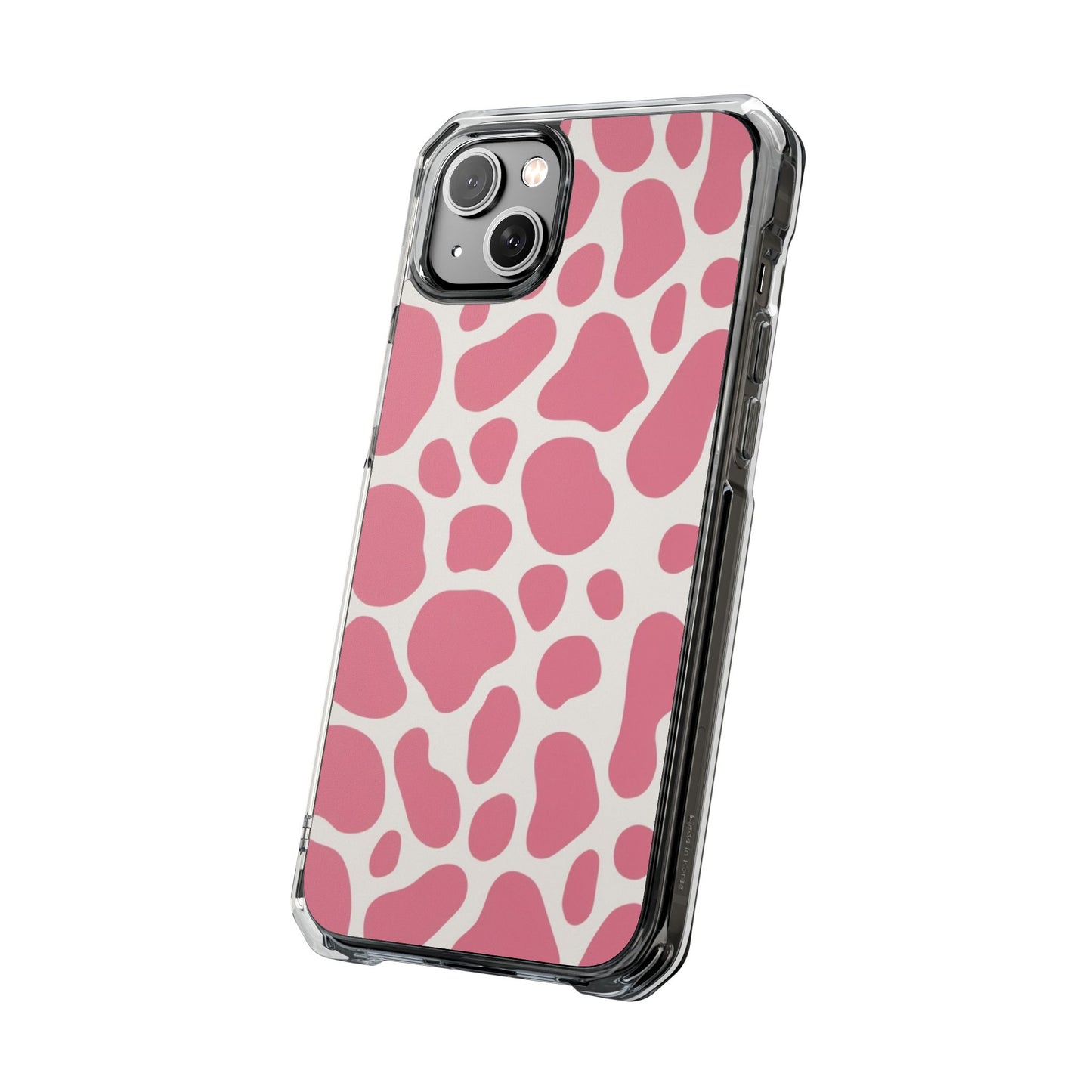 Pink Giraffe Print Magnetic Clear Impact Case for iPhone 16 15 14