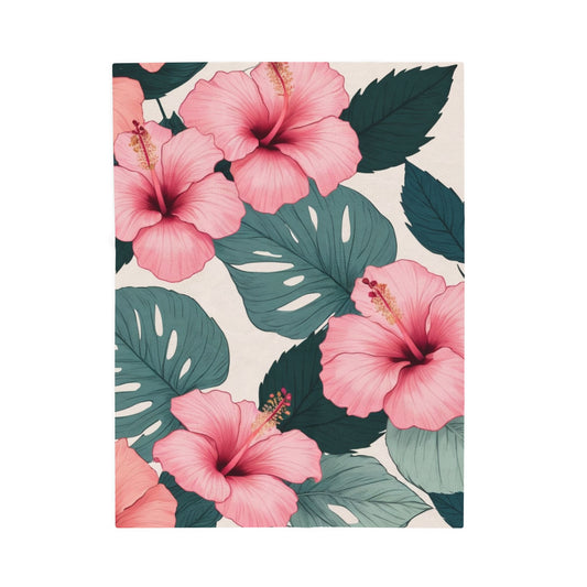 Tropical Hibiscus Velveteen Plush Blanket