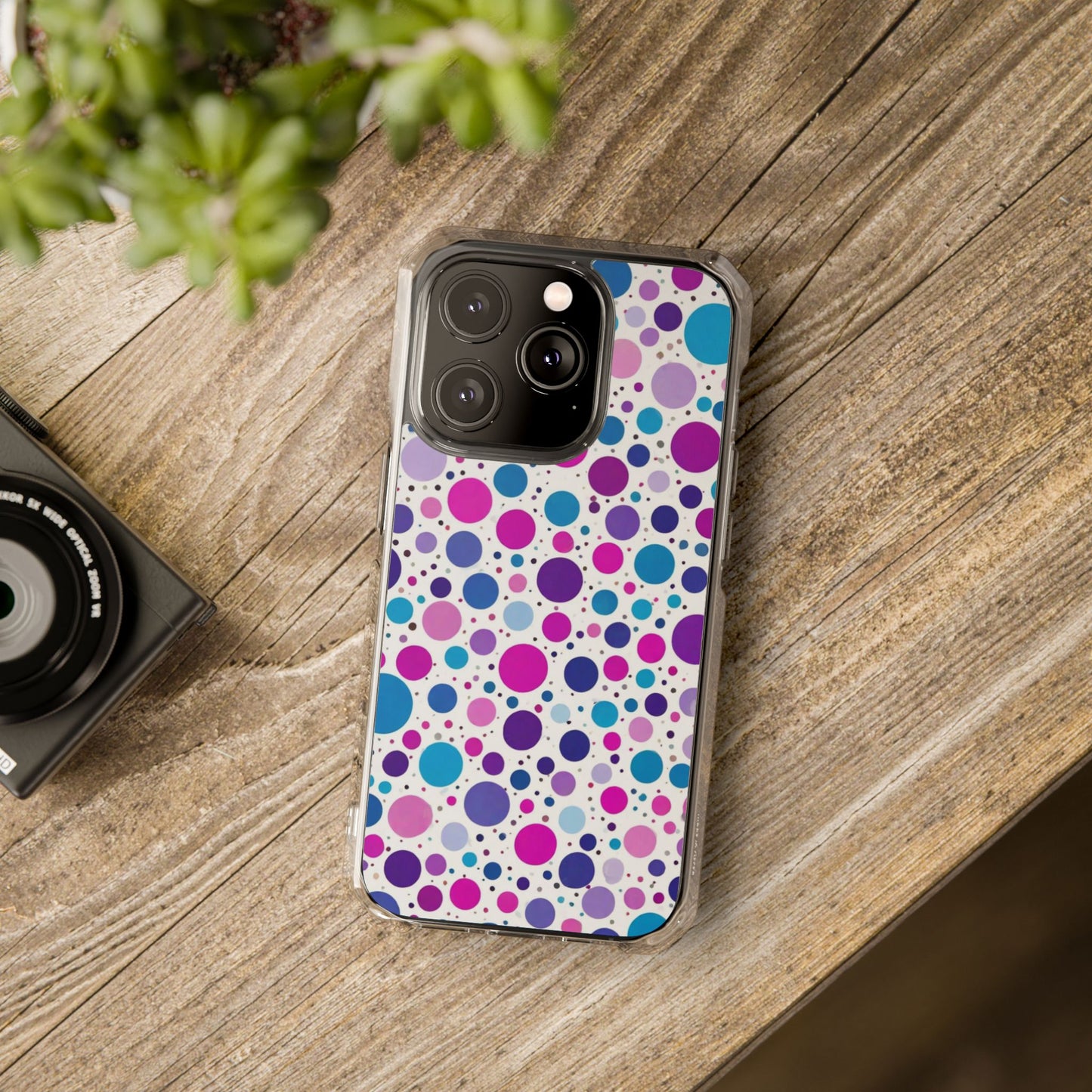 Polka Dot Design Magnetic Clear Impact Case for iPhone 16 15 14
