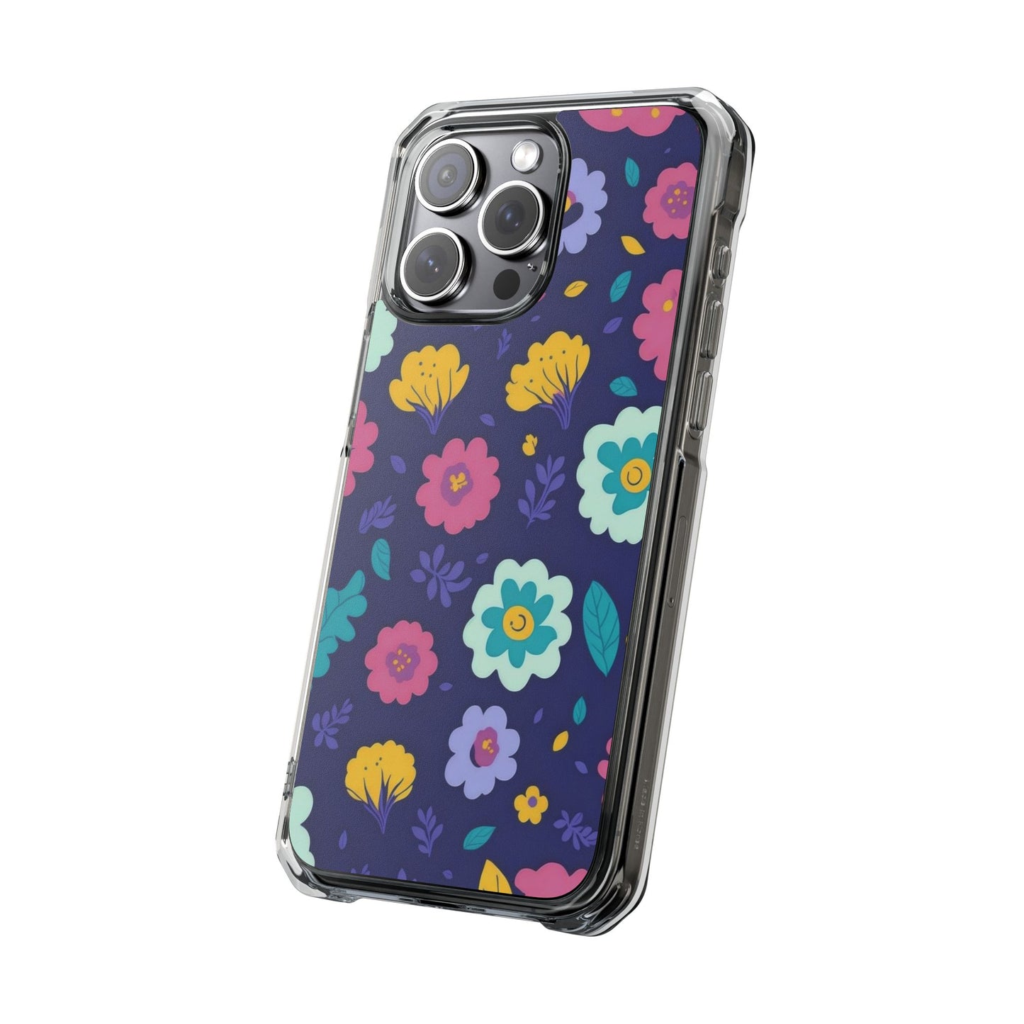 Purple Floral Magnetic Clear Impact Case for iPhone 16 15 14