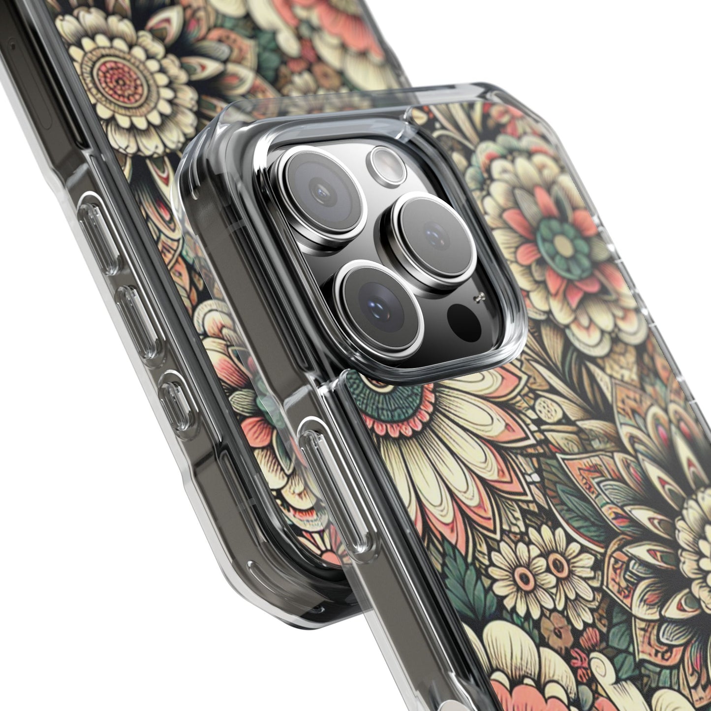 Boho Floral Magnetic Clear Impact Case for iPhone 16 15 14