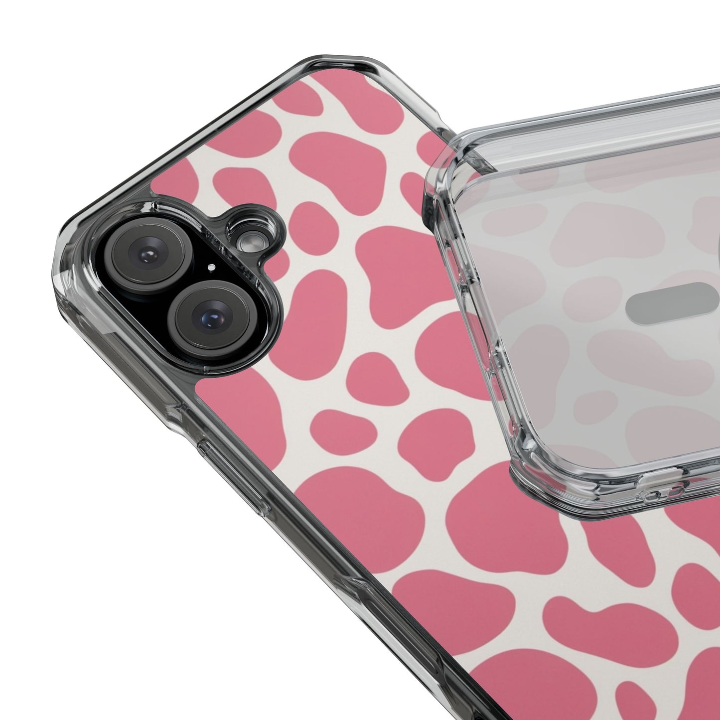 Pink Giraffe Print Magnetic Clear Impact Case for iPhone 16 15 14