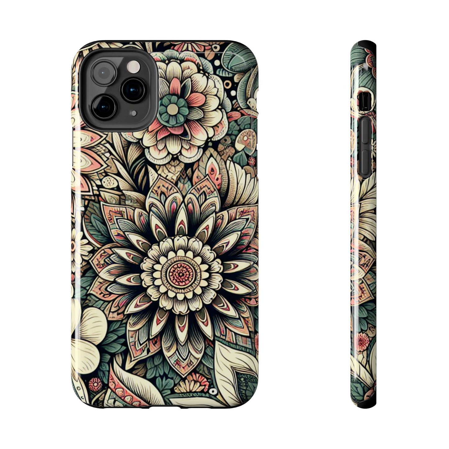 Boho Floral Tough Case for iPhone 16 15 14 13 12 11 X 8 7 Samsung Galaxy S24 S23 S22 S21