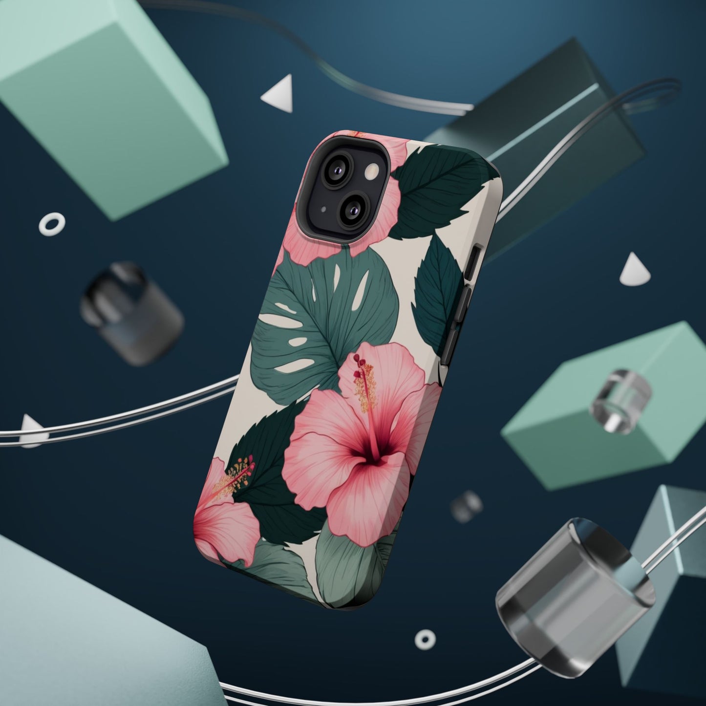 Tropical Hibiscus Magnetic Tough Phone Case for iPhone 13 14 15 16 Models
