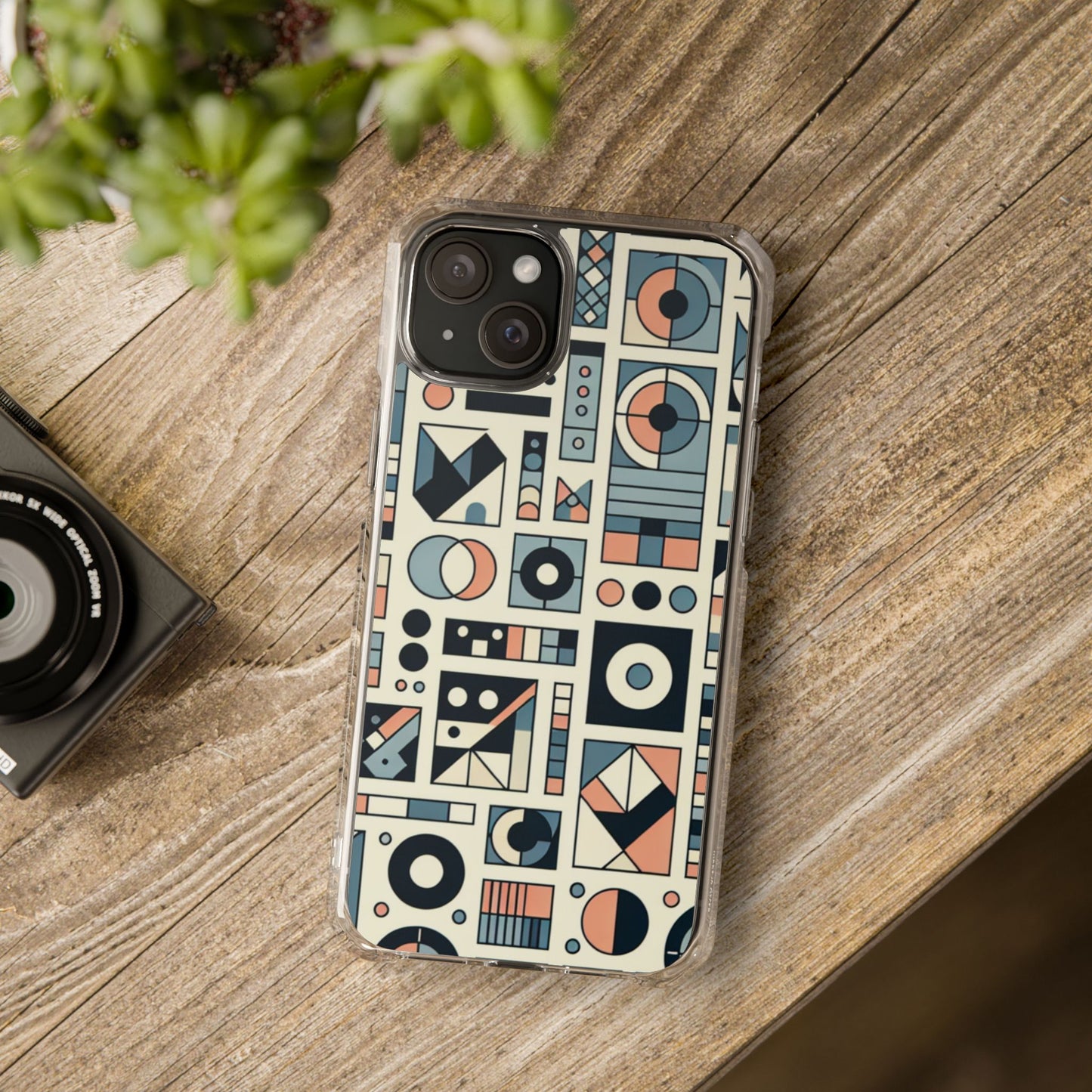 Geometric Print Magnetic Clear Impact Case for iPhone 16 15 14