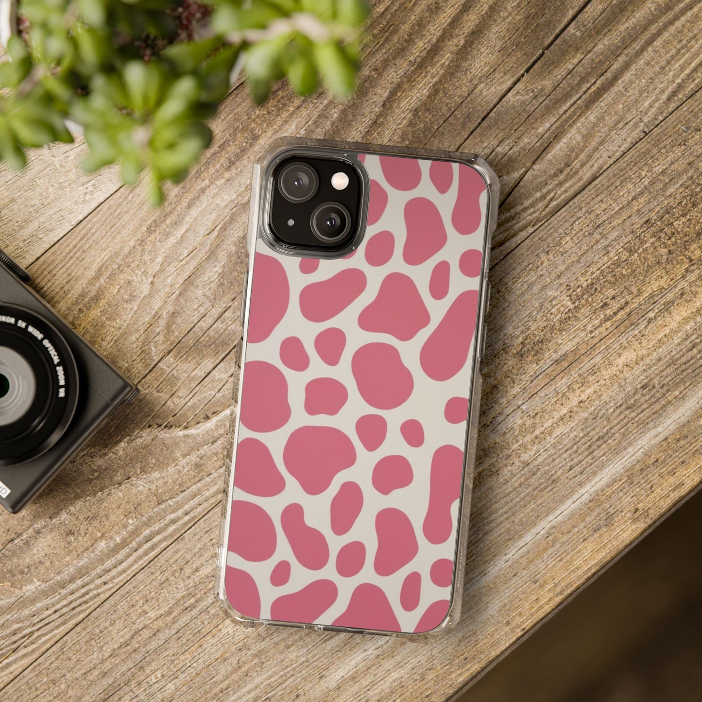 Pink Giraffe Print Magnetic Clear Impact Case for iPhone 16 15 14