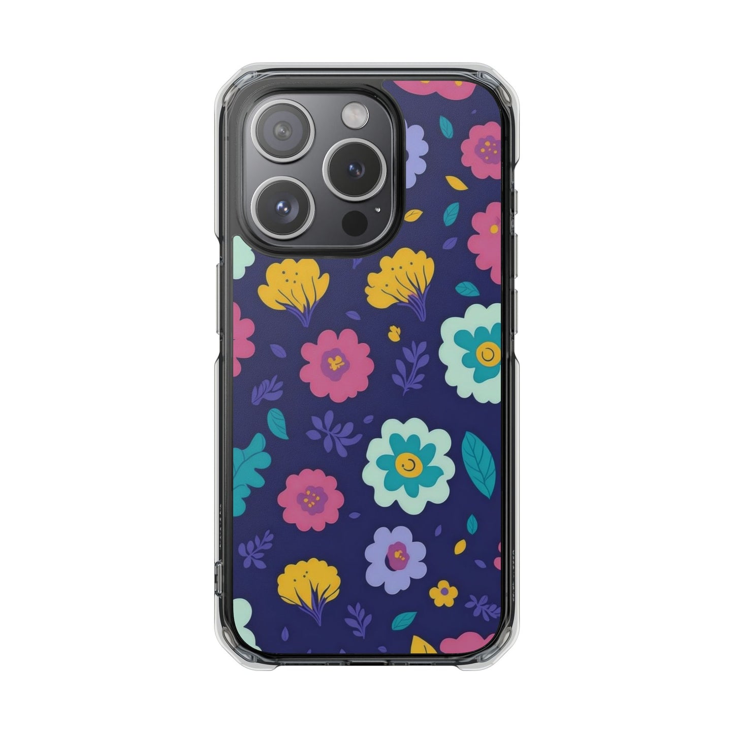 Purple Floral Magnetic Clear Impact Case for iPhone 16 15 14