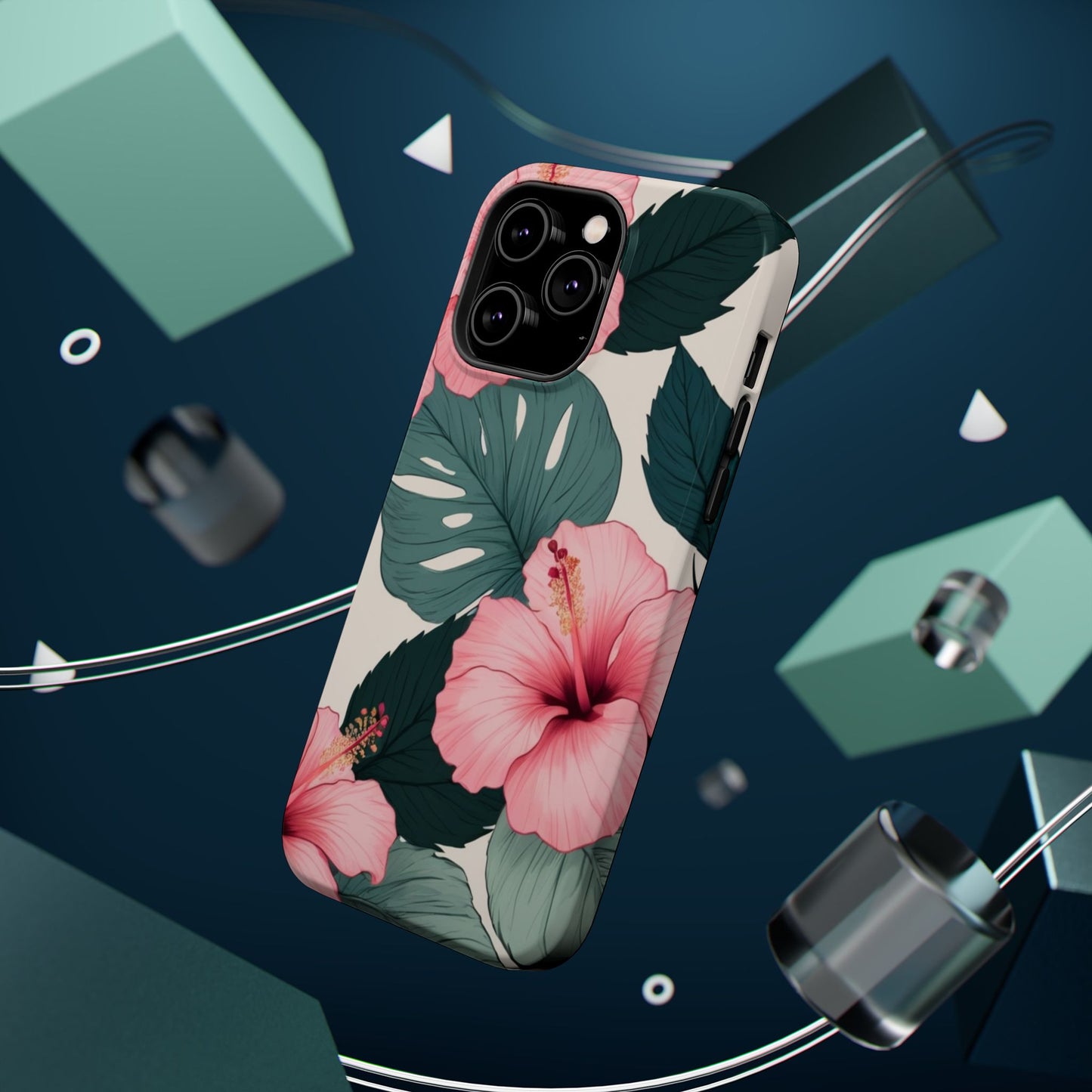 Tropical Hibiscus Magnetic Tough Phone Case for iPhone 13 14 15 16 Models