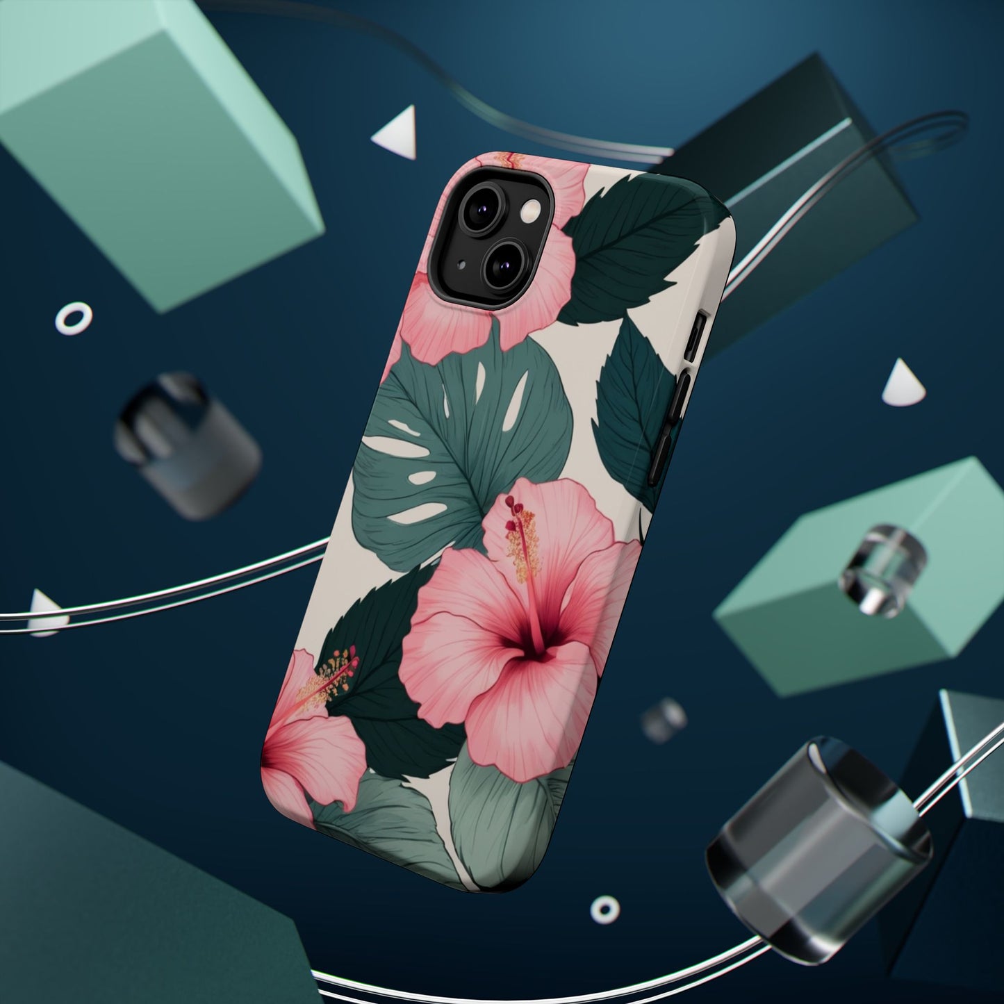 Tropical Hibiscus Magnetic Tough Phone Case for iPhone 13 14 15 16 Models