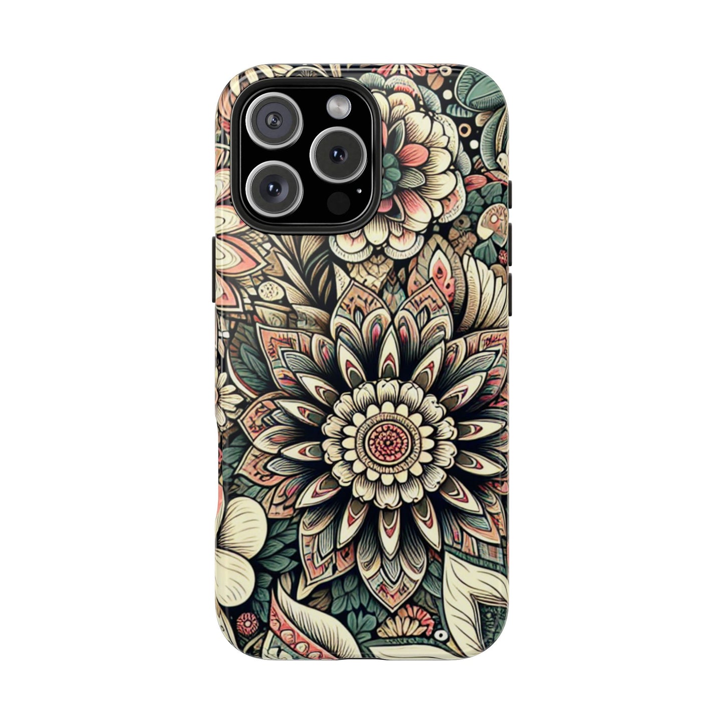 Boho Floral Tough Case for iPhone 16 15 14 13 12 11 X 8 7 Samsung Galaxy S24 S23 S22 S21