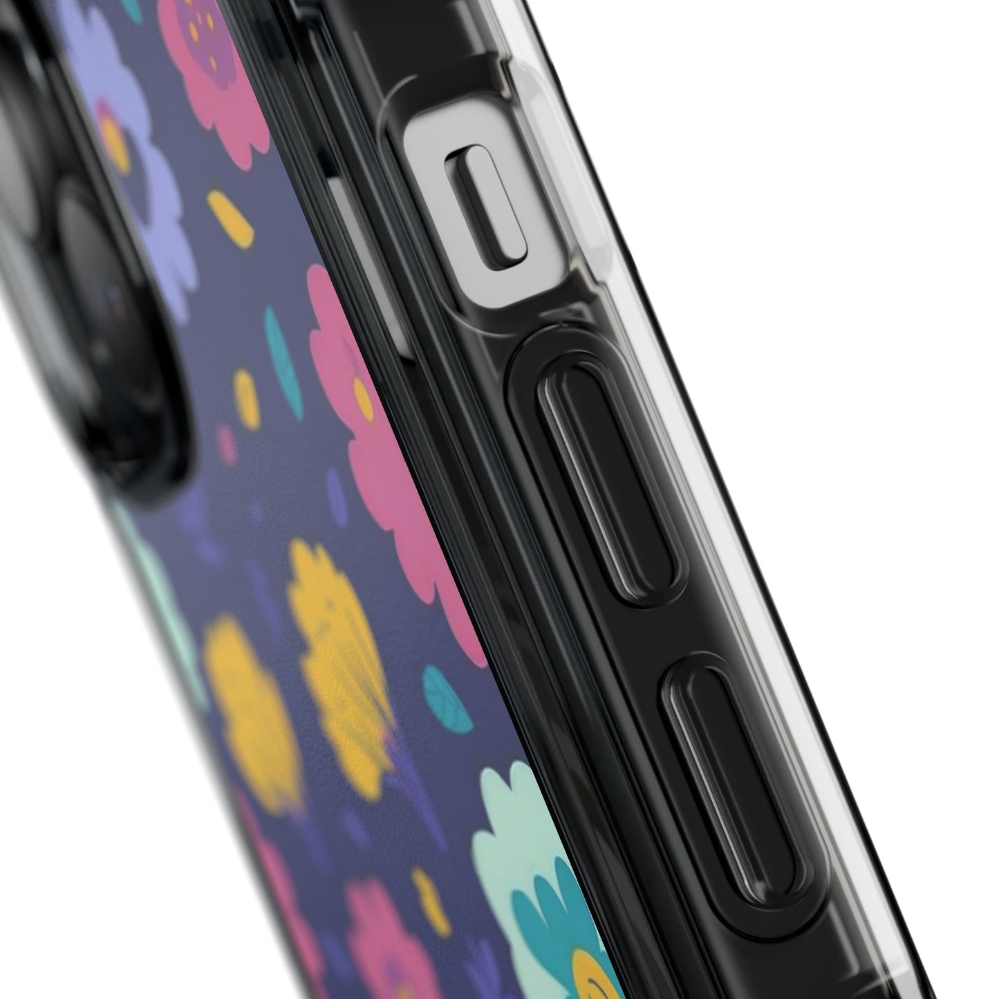 Purple Floral Magnetic Clear Impact Case for iPhone 16 15 14