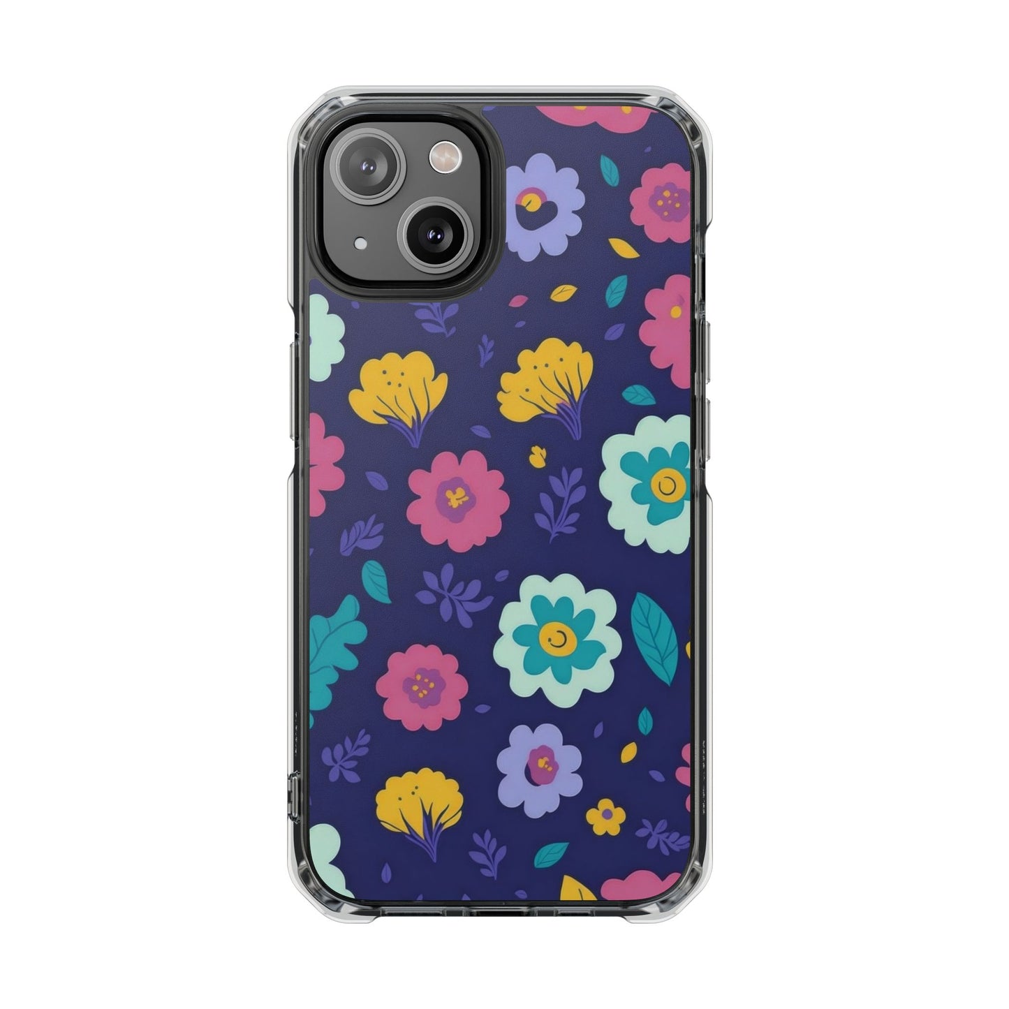 Purple Floral Magnetic Clear Impact Case for iPhone 16 15 14