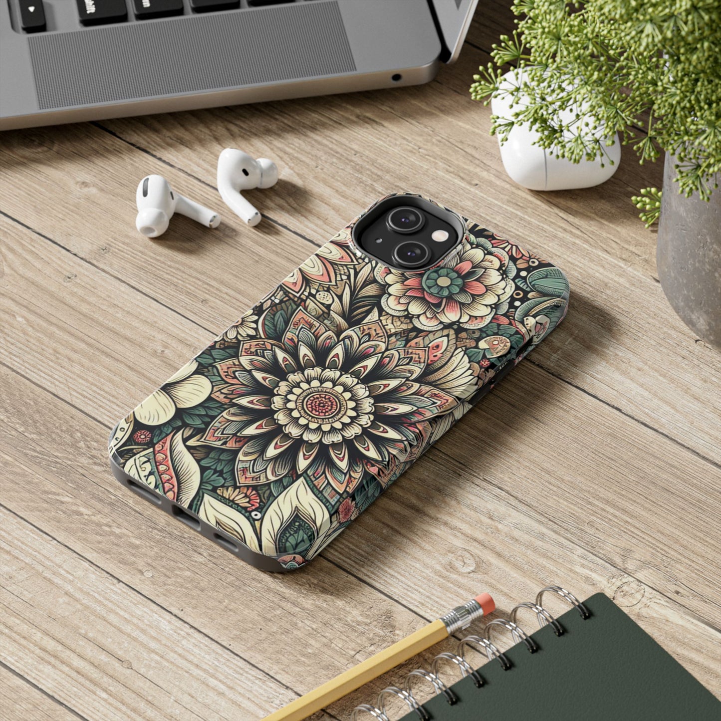 Boho Floral Tough Case for iPhone 16 15 14 13 12 11 X 8 7 Samsung Galaxy S24 S23 S22 S21