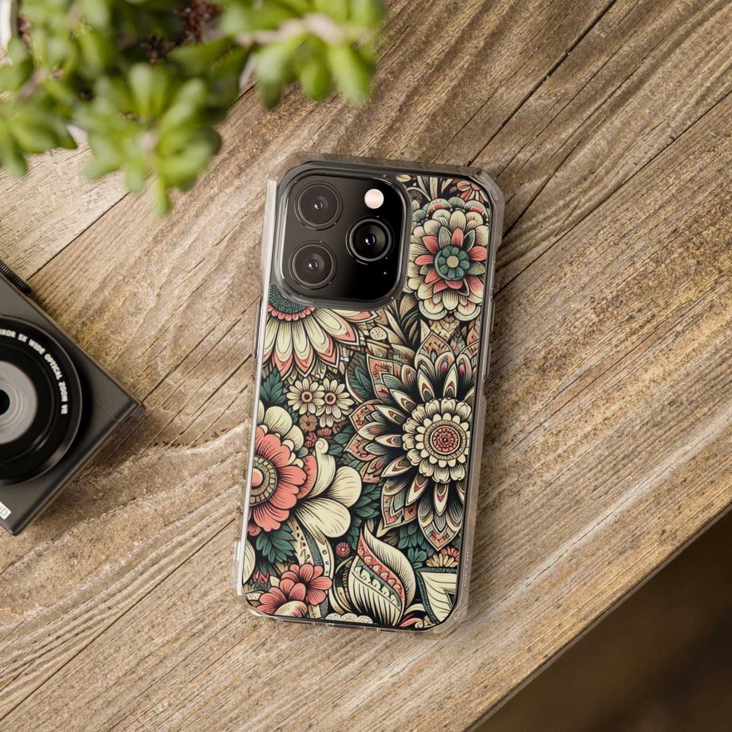 Boho Floral Magnetic Clear Impact Case for iPhone 16 15 14