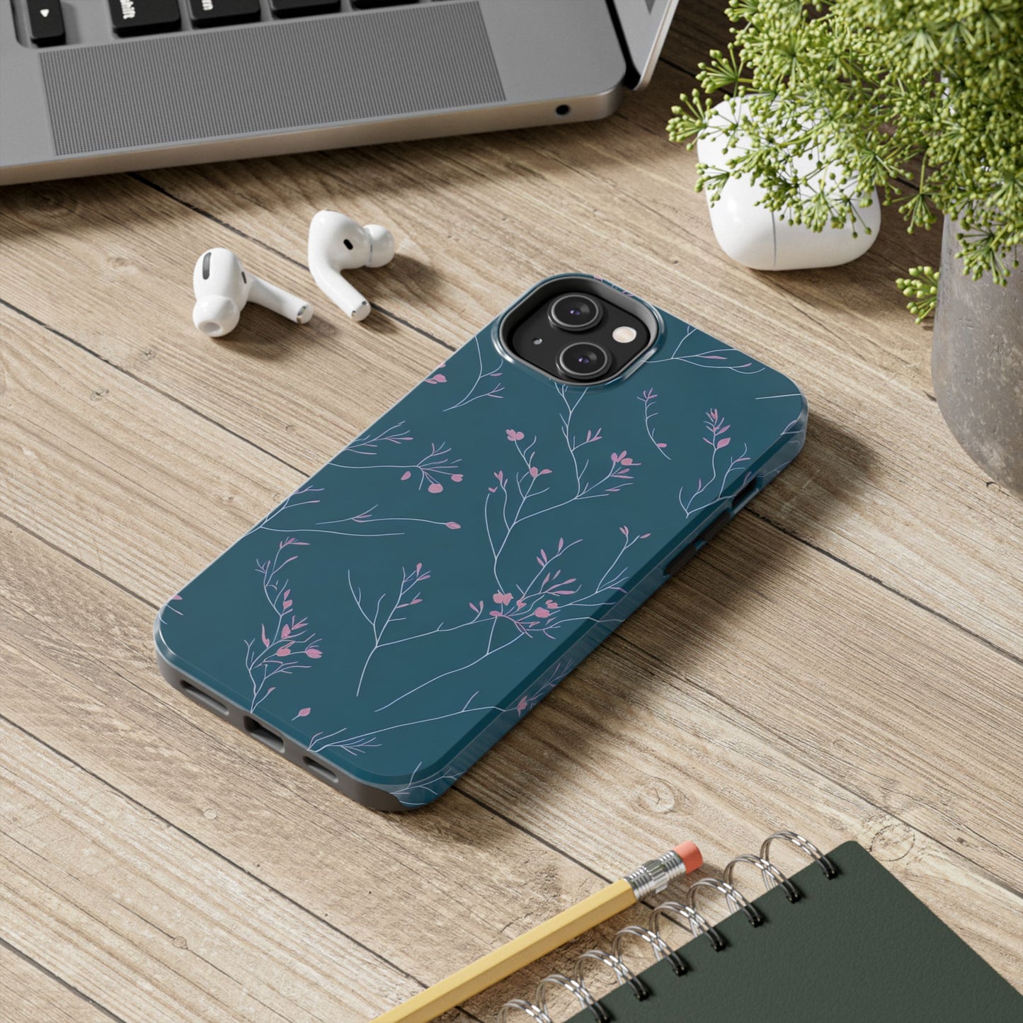 Teal Floral Tough Phone Case