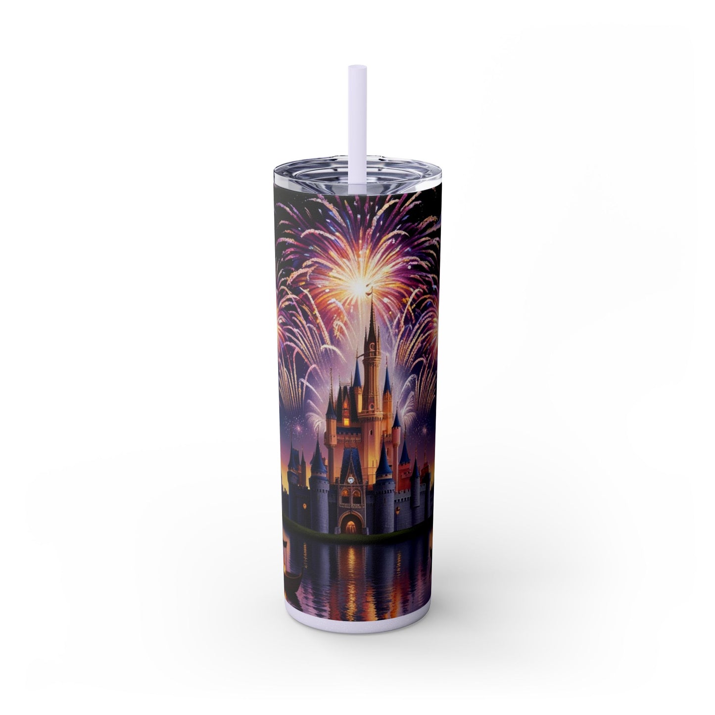 Night Sky Castle and Fireworks Skinny Tumbler, 20oz