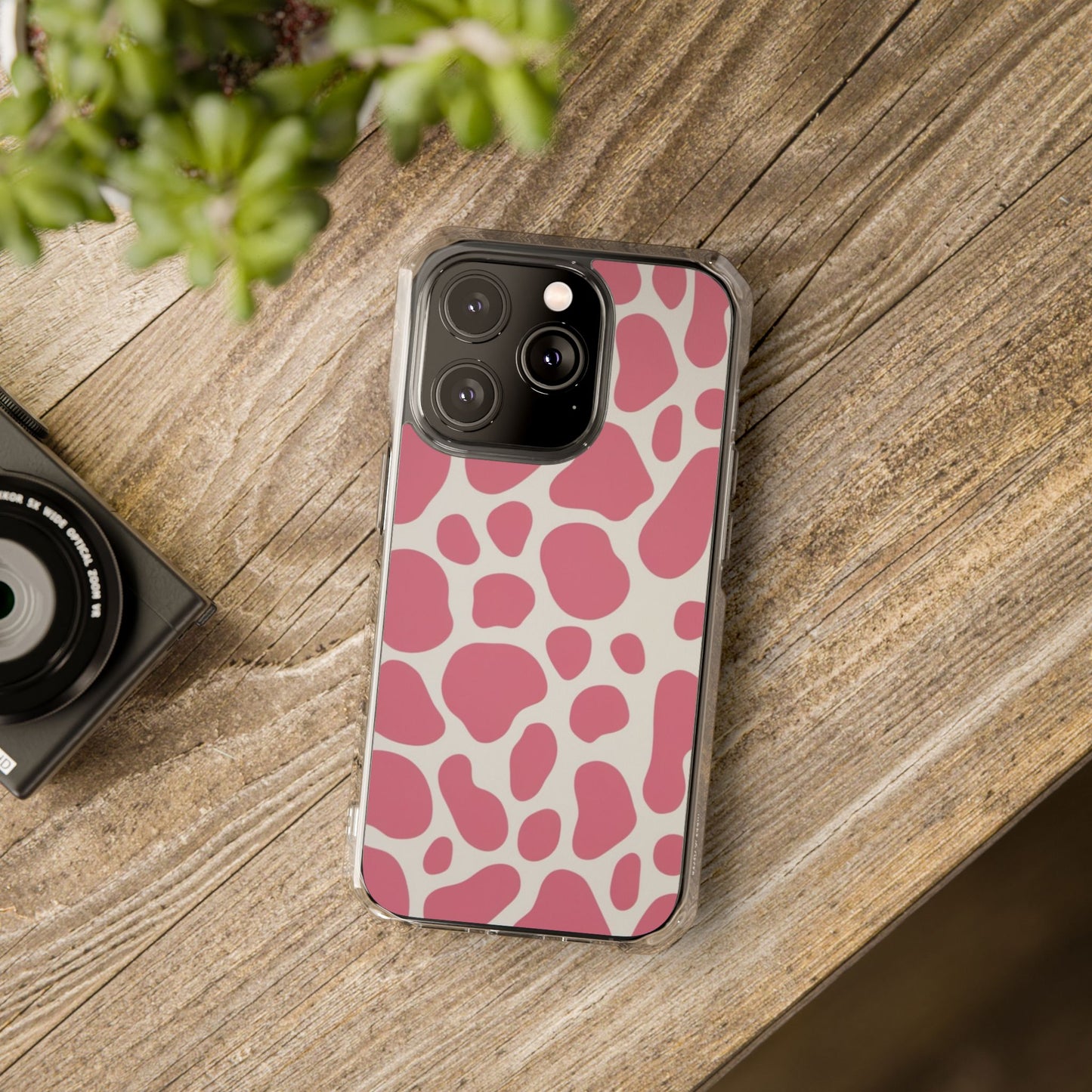 Pink Giraffe Print Magnetic Clear Impact Case for iPhone 16 15 14