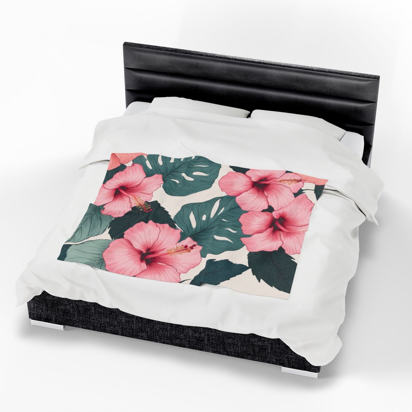 Tropical Hibiscus Velveteen Plush Blanket