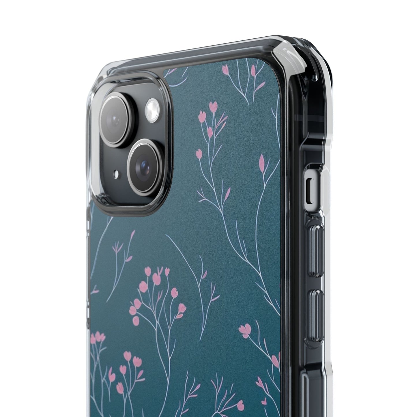 Teal Floral Magnetic Clear Impact Case for iPhone 16 15 14