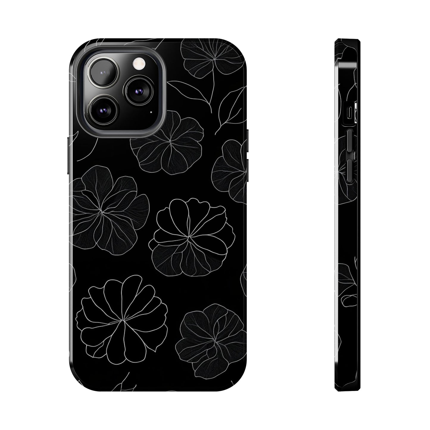 Black Floral Tough Phone Case
