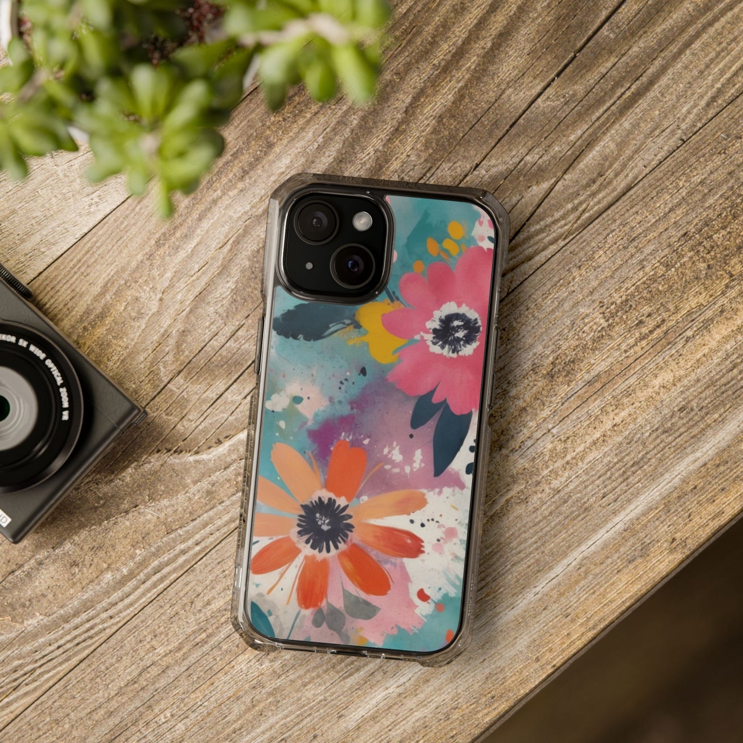 Vibrant Floral Magnetic Clear Impact Case for iPhone 16 15 14