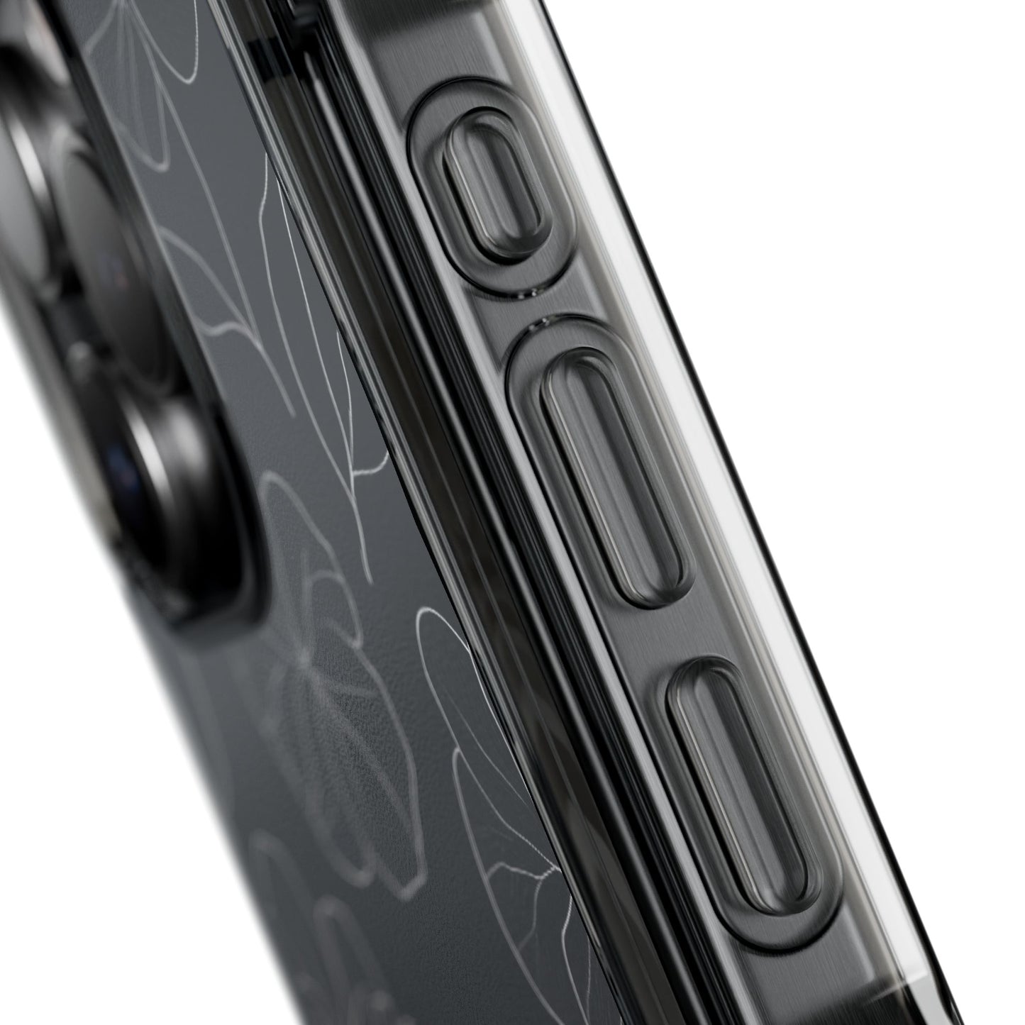 Black Floral Magnetic Clear Impact Case for iPhone 16 15 14